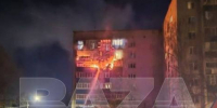 Пожар в многоэтажке после атаки беспилотника в Курске / Фото: Baza - ИА Амител