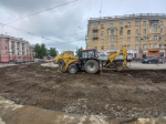 Продолжаются круглосуточные работы по ремонту трамвайных путей на площади Октября