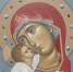 А. Дмитриев. Богоматерь с младенцем. Холодная энкаустика. МДФ, натуральные пигменты, иолиты, аквамарины, гранаты. Собственность автора. - Художественный музей